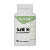 NutraBio bote frontal mostrando L-Carnitine 500 mg y beneficios para energía