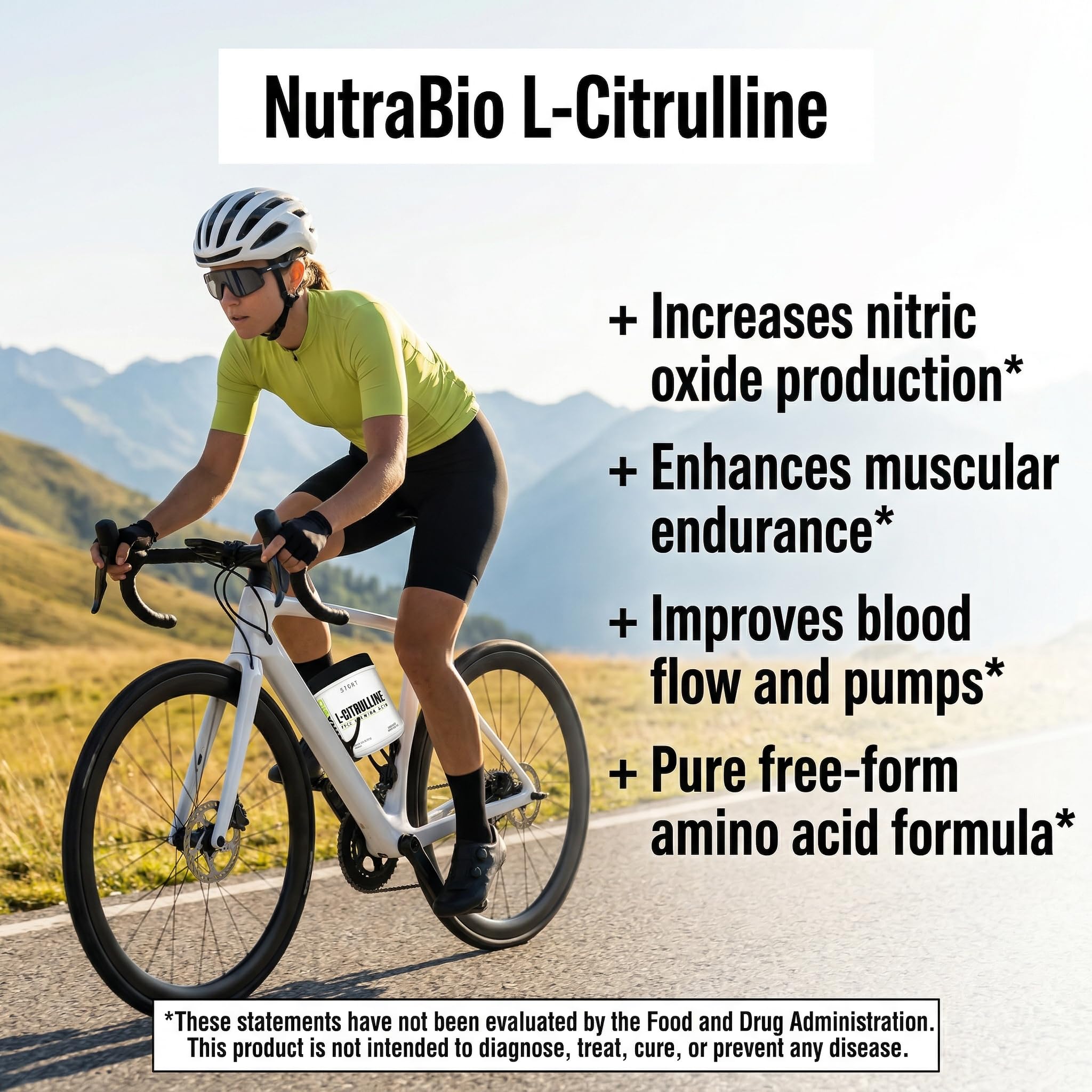 NutraBio envase de L-Citrulline en maleta, formato compacto para viaje