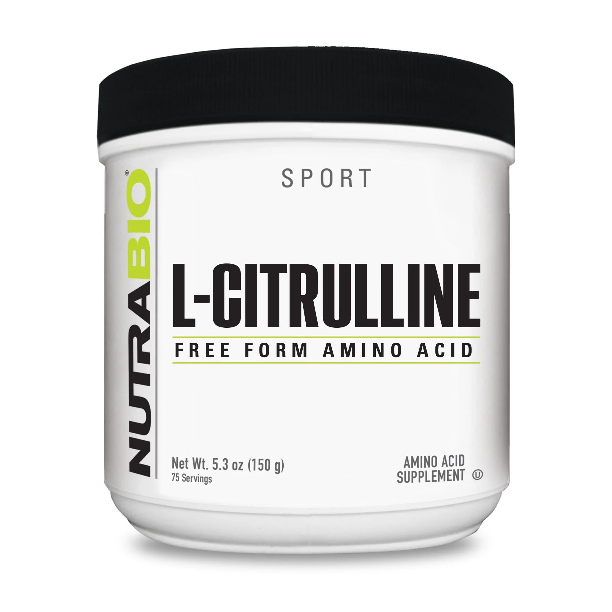 NutraBio envase frontal de L-Citrulline mostrando marca y formato práctico