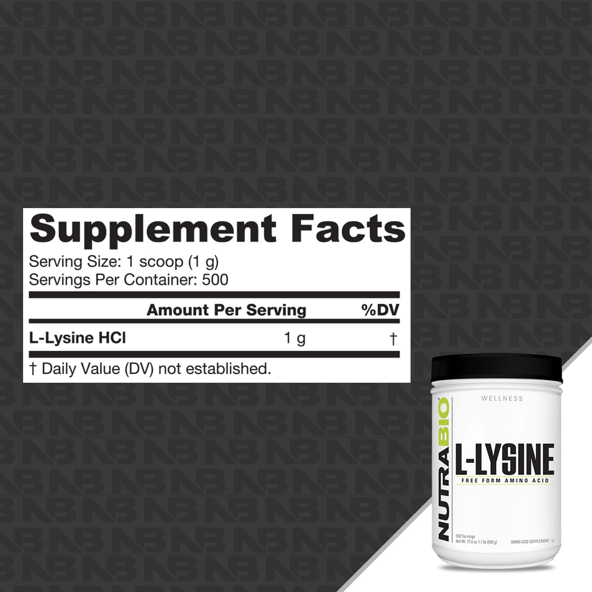NutraBio textura del polvo de lisina en primer plano, mezcla fácil
