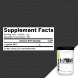 NutraBio textura del polvo de lisina en primer plano, mezcla fácil