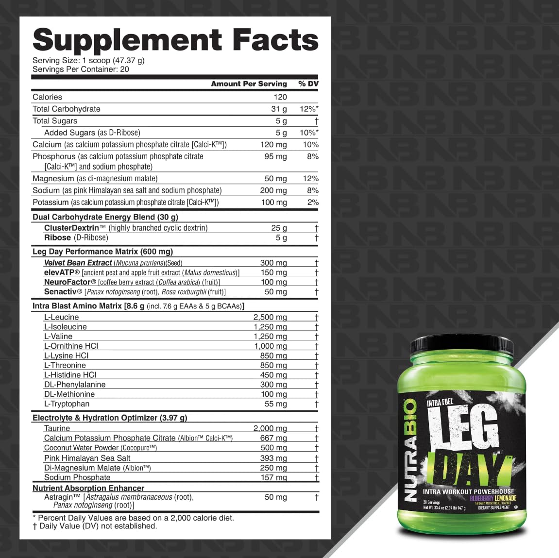 Polvo NutraBio Leg Day textura fina en cuchara, mezcla de absorción rápida y sostenida