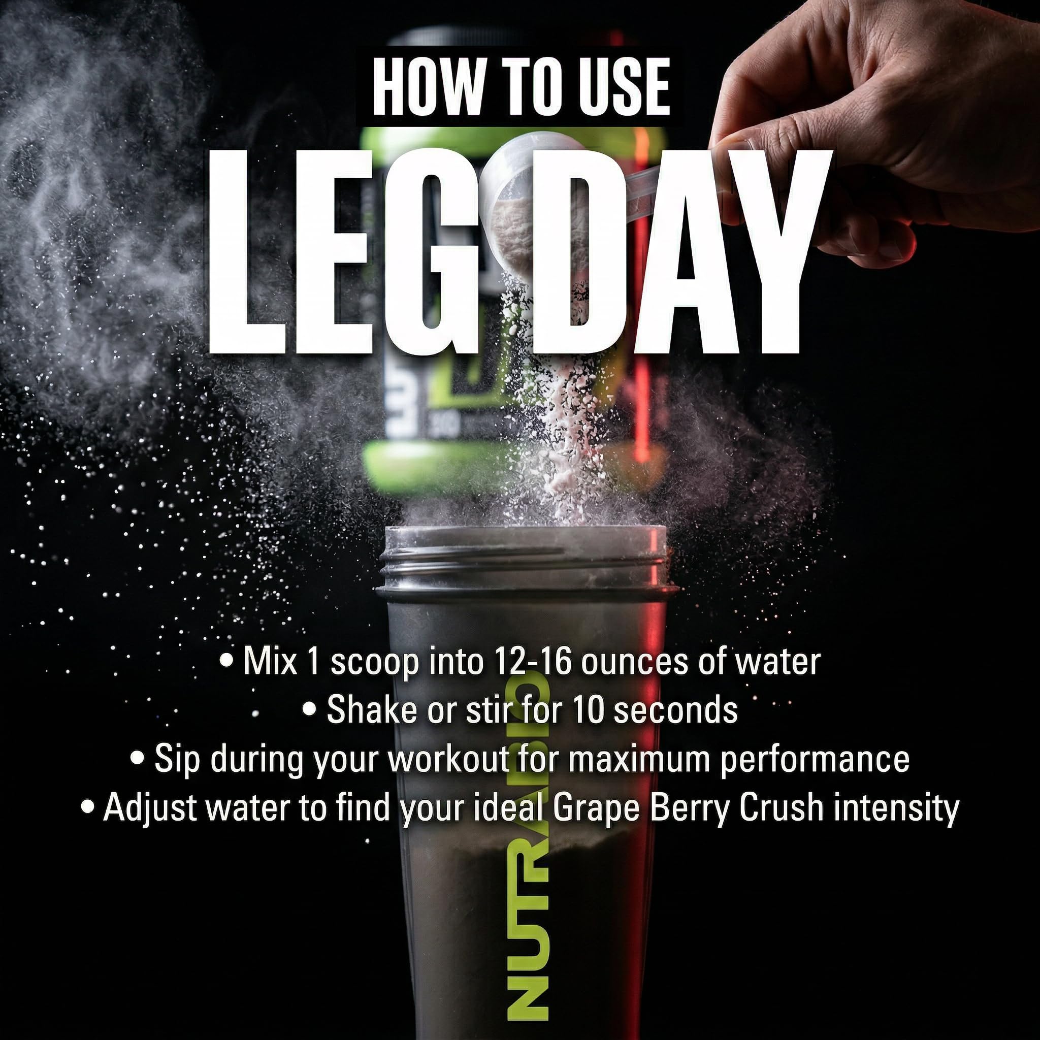 NutraBio LEG DAY representación del sabor grape berry, aroma apetecible