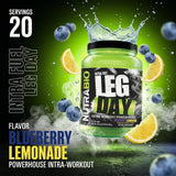 Vaso con Leg Day disuelto, NutraBio mantiene energía durante el entrenamiento