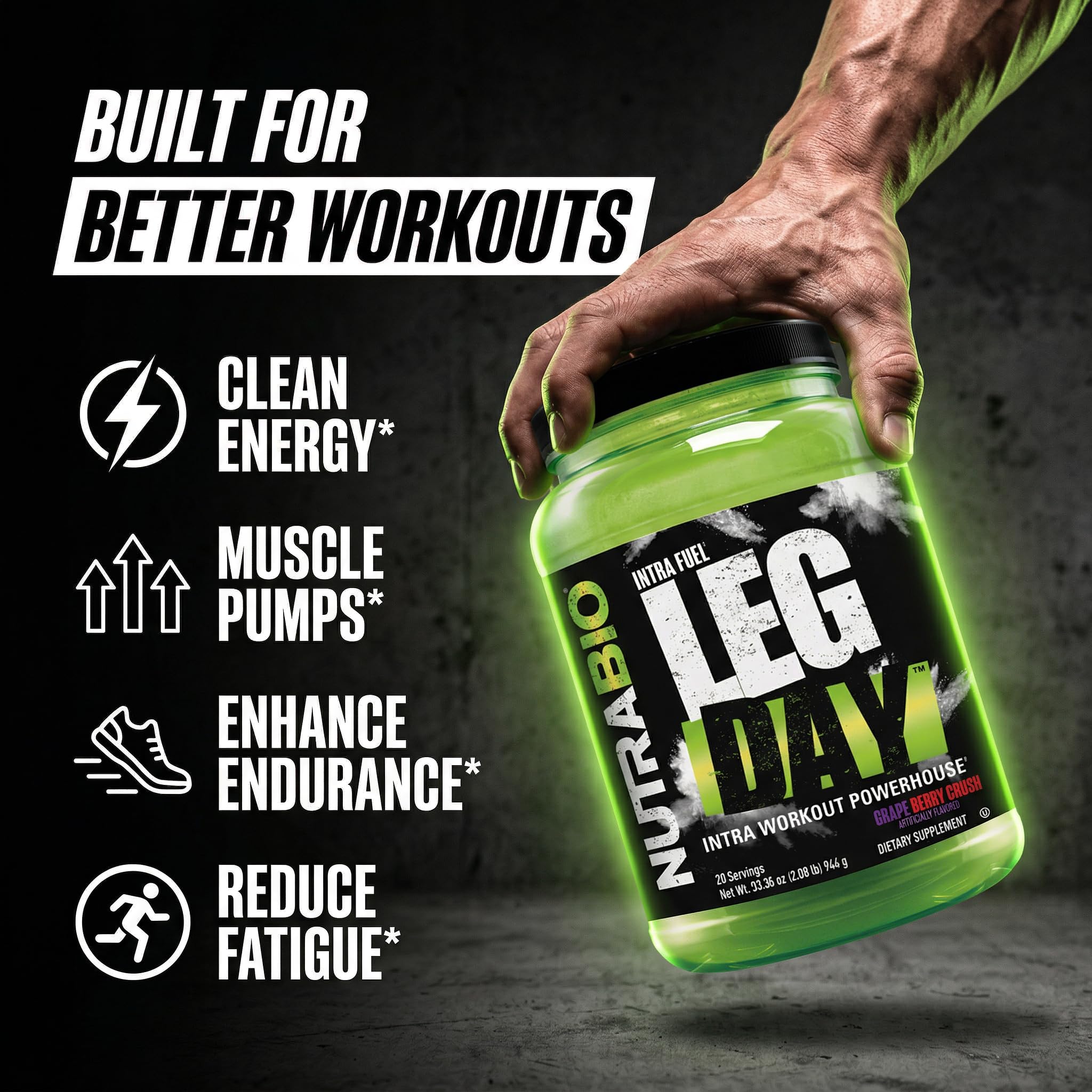 NutraBio LEG DAY textura fina del polvo, disolución rápida y uniforme