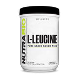 NutraBio L-Leucine frente del envase mostrando pureza y diseño