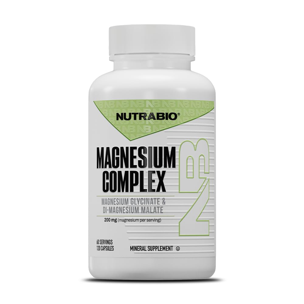 NutraBio Magnesium Complex vista frontal mostrando el envase y beneficios