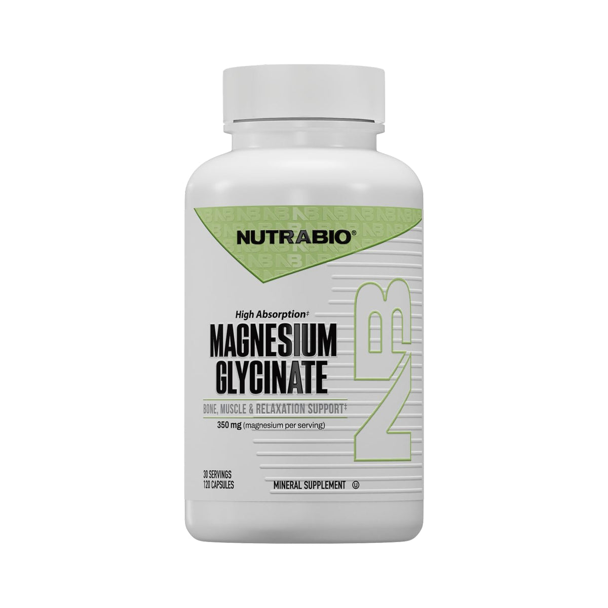 NutraBio frasco frontal mostrando etiquetado claro y ventaja de absorción