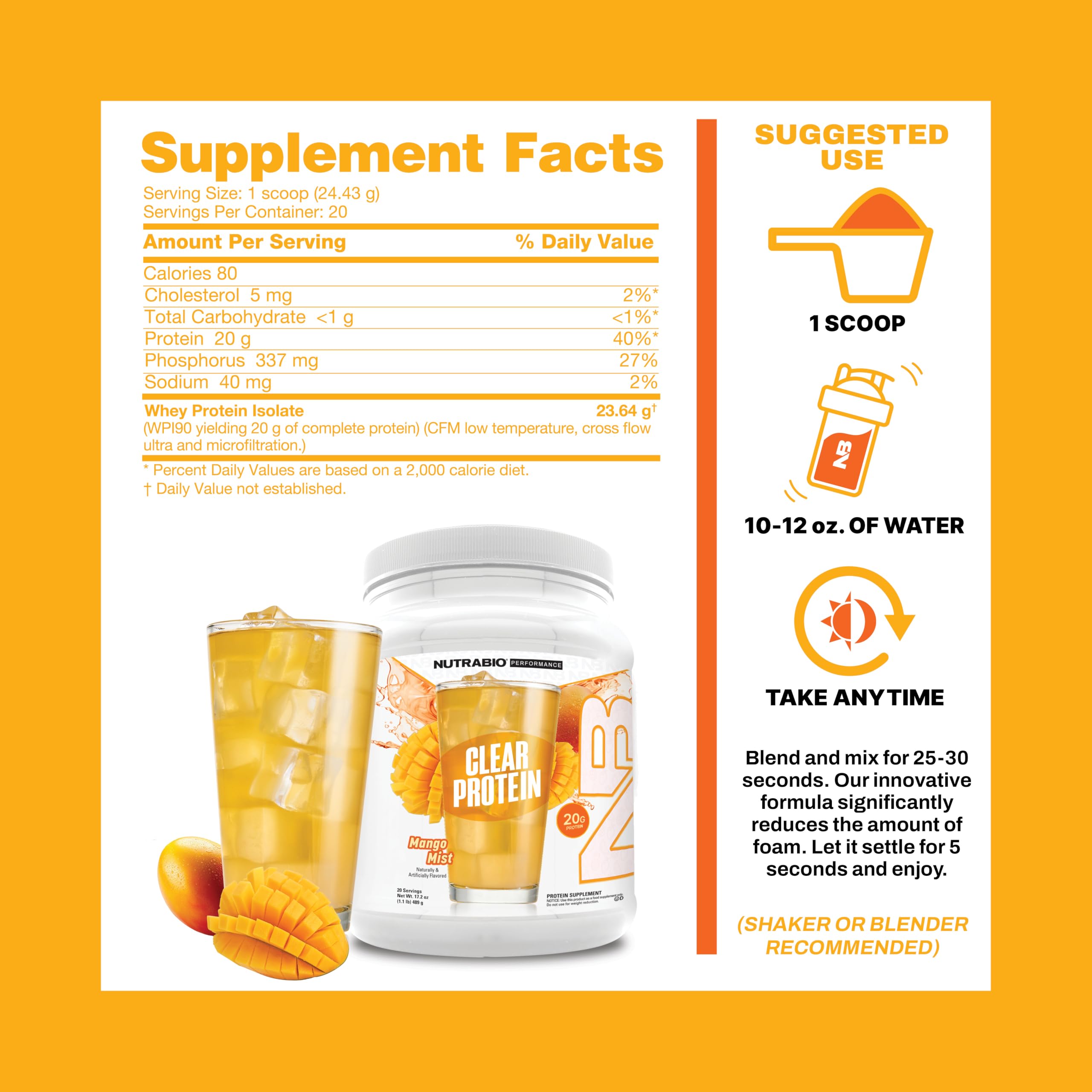 NutraBio cuchara medidora junto al envase, dosificación precisa