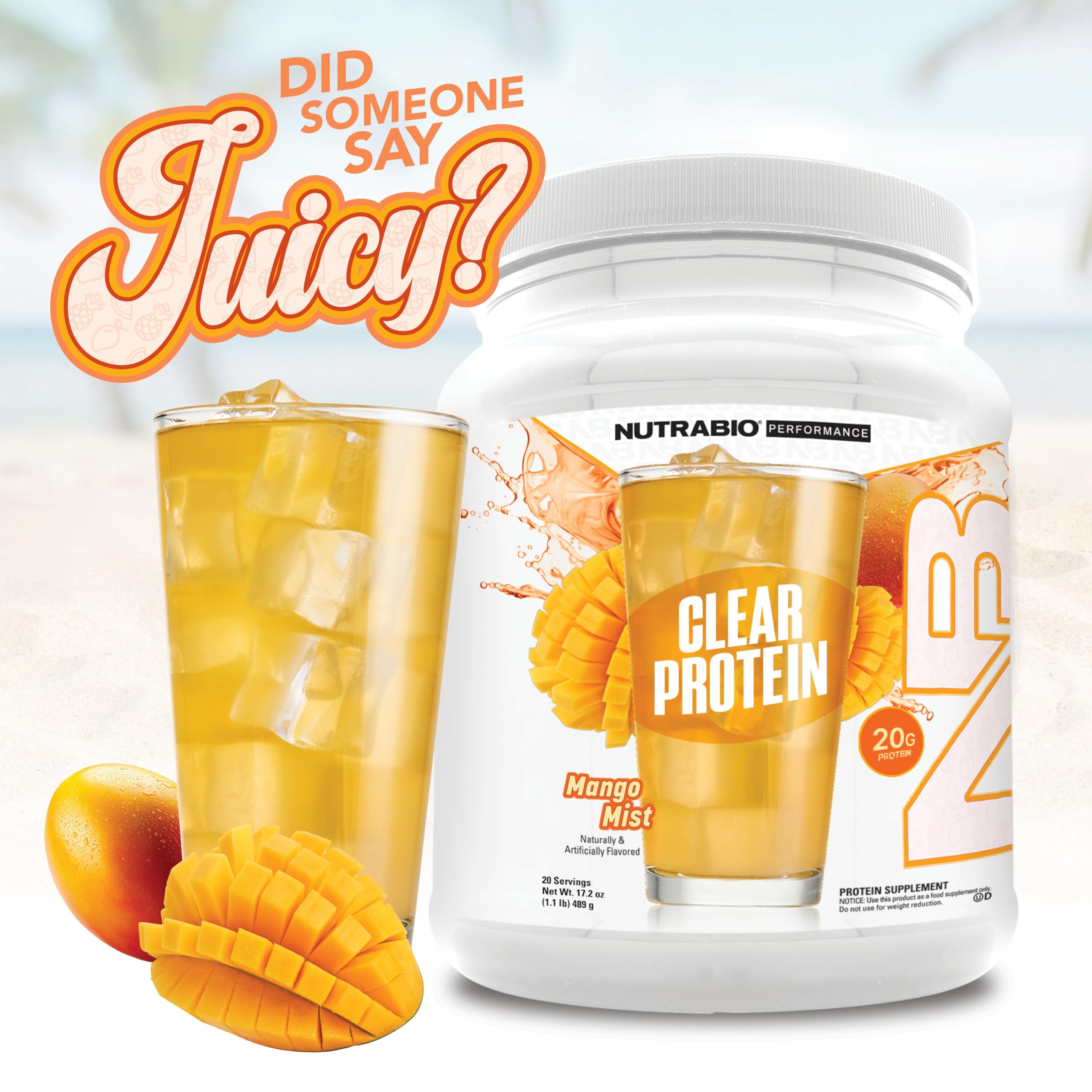 NutraBio mango fresco indicando sabor Mango Mist y frescura