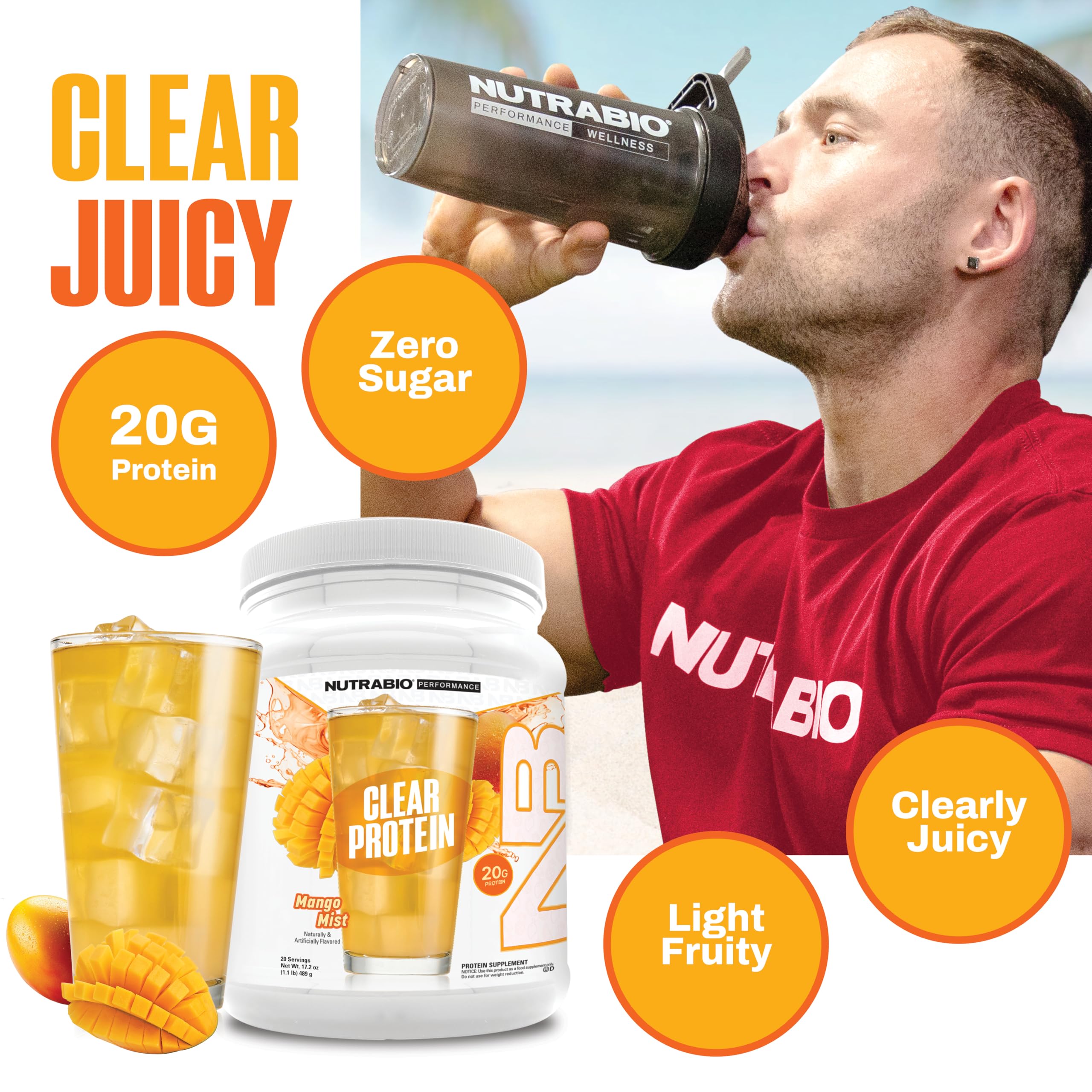 NutraBio polvo cerca destacando textura clara y mezcla rápida