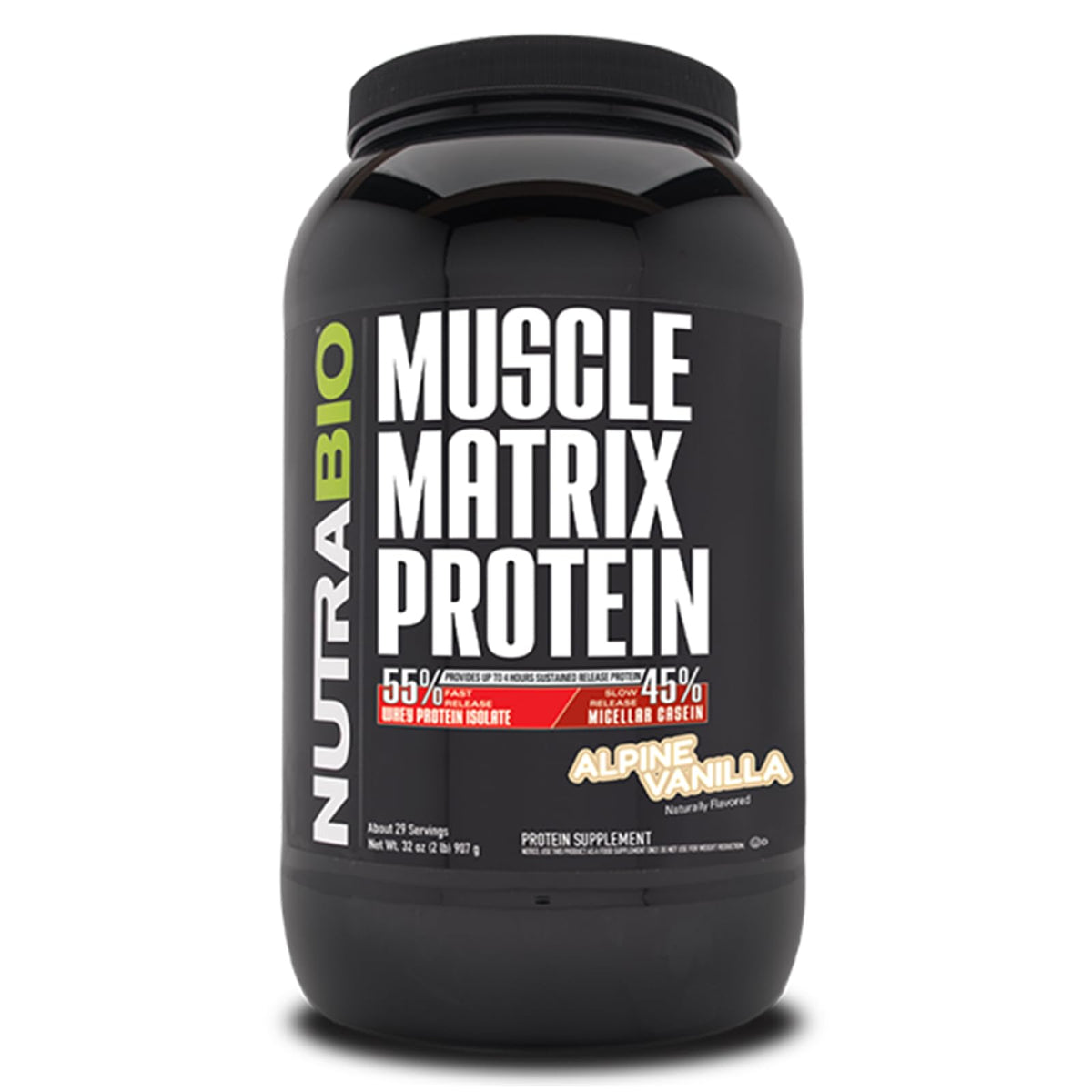 NutraBio envase frontal mostrando marca y beneficio de 25g proteína