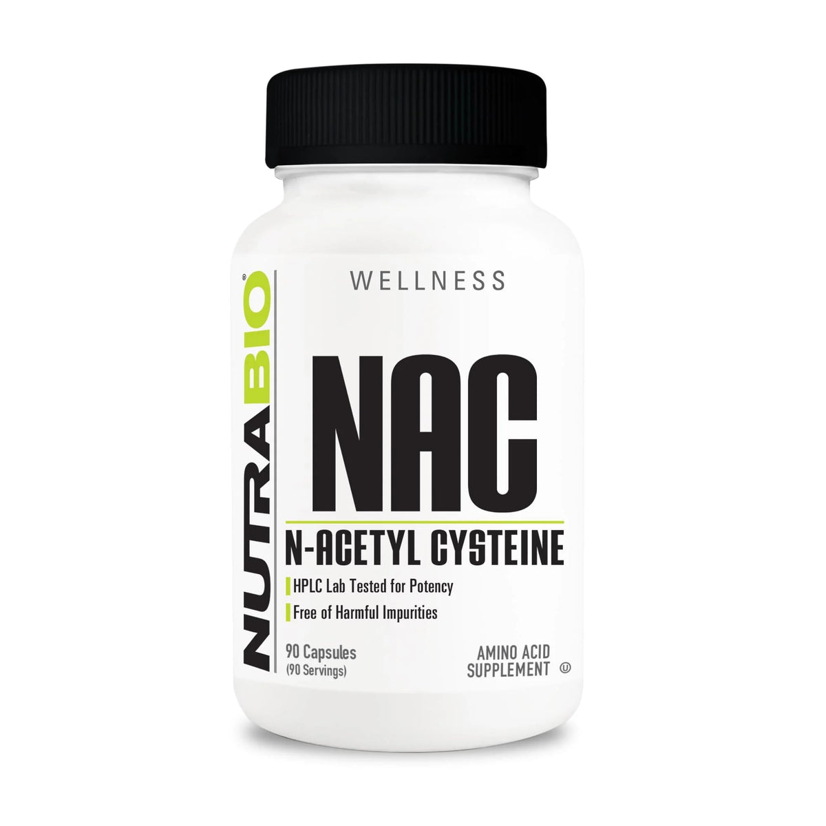 NutraBio envase frontal NAC 600 mg mostrando presentación y beneficios