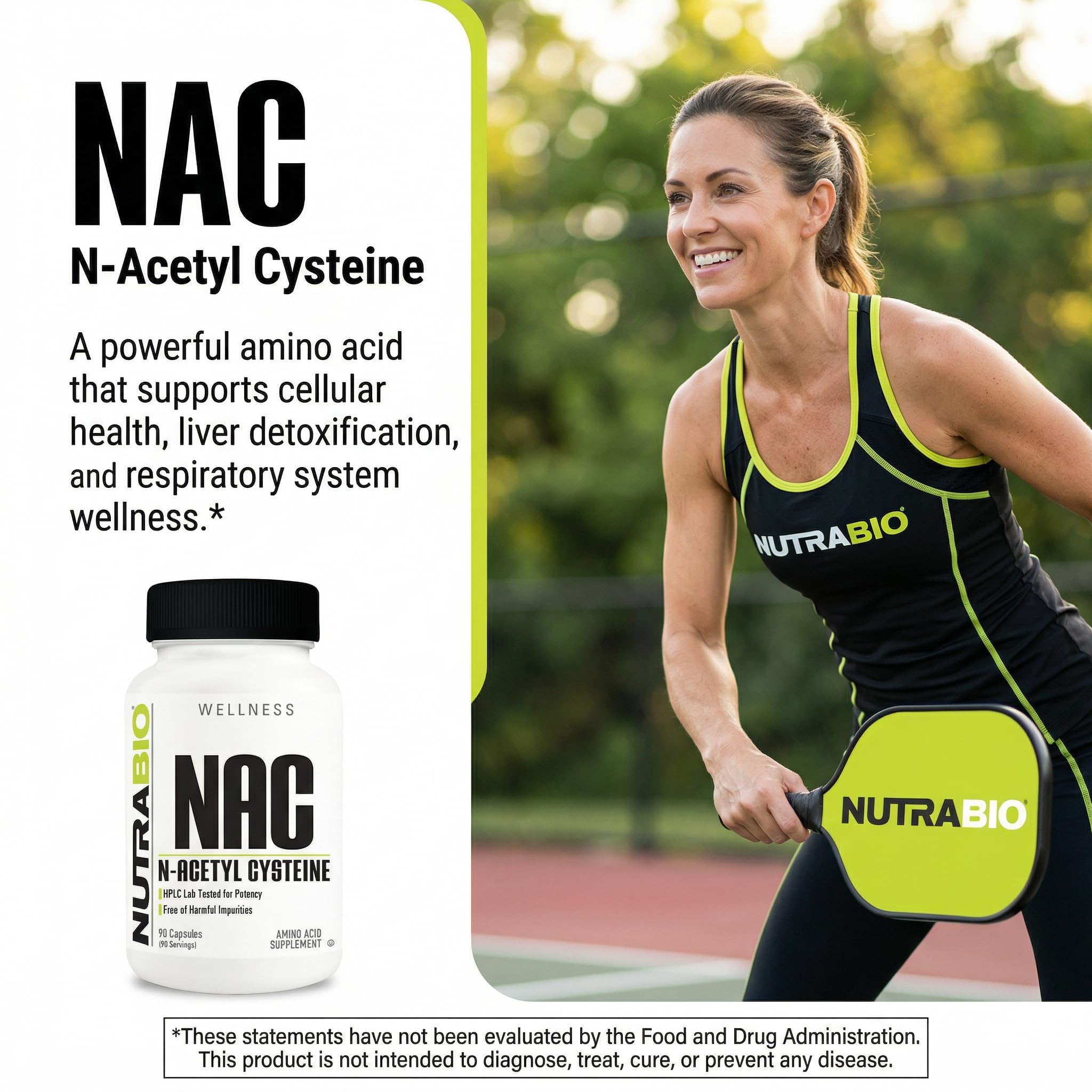 NutraBio montaje de 90 cápsulas para apreciar cantidad del envase