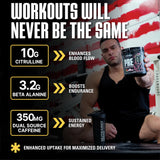 NutraBio preworkout preparado en vaso en gimnasio ofreciendo energía lista
