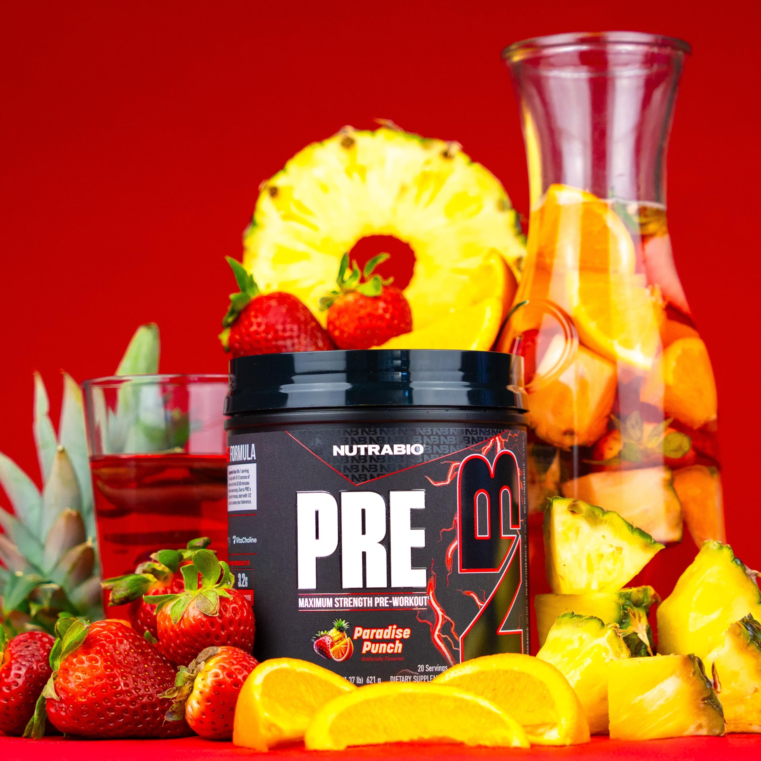NutraBio vaso con preworkout ya mezclado listo para entrenar