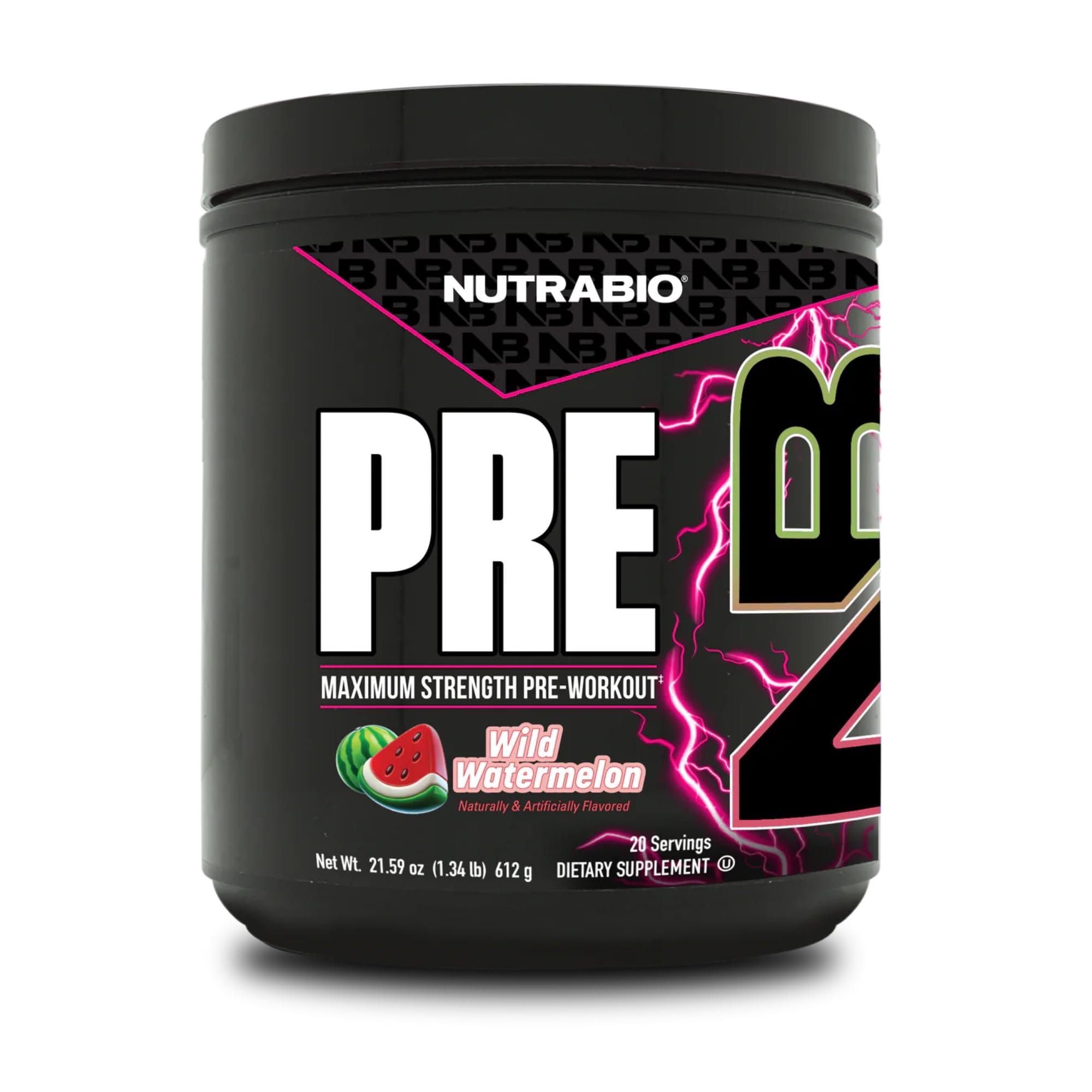 NutraBio envase frontal Watermelon mostrando fórmula transparente y beneficio de potencia