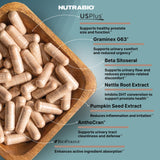 NutraBio Prostate textura de la cápsula primer plano para detalle