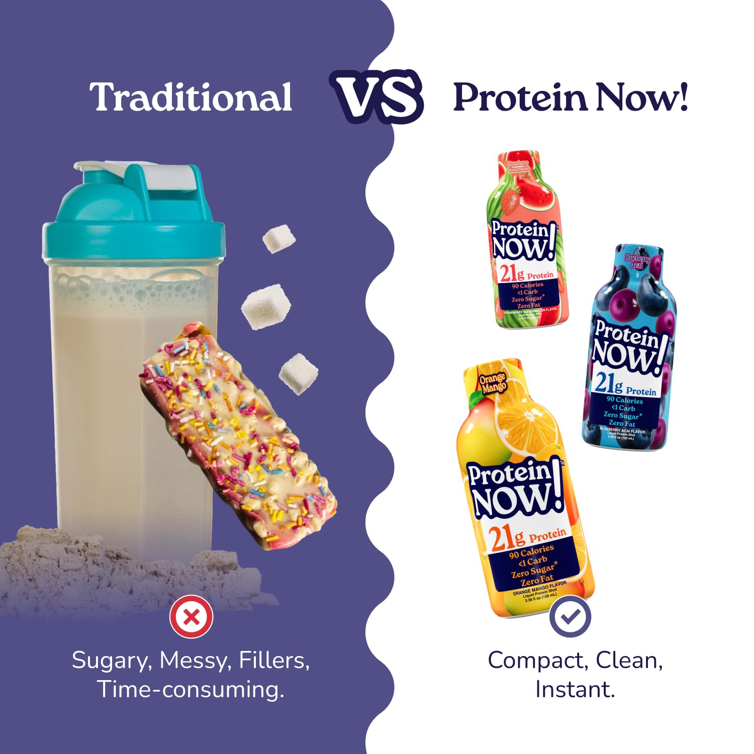 NutraBio Protein Now junto a objetos cotidianos para comparar tamaño