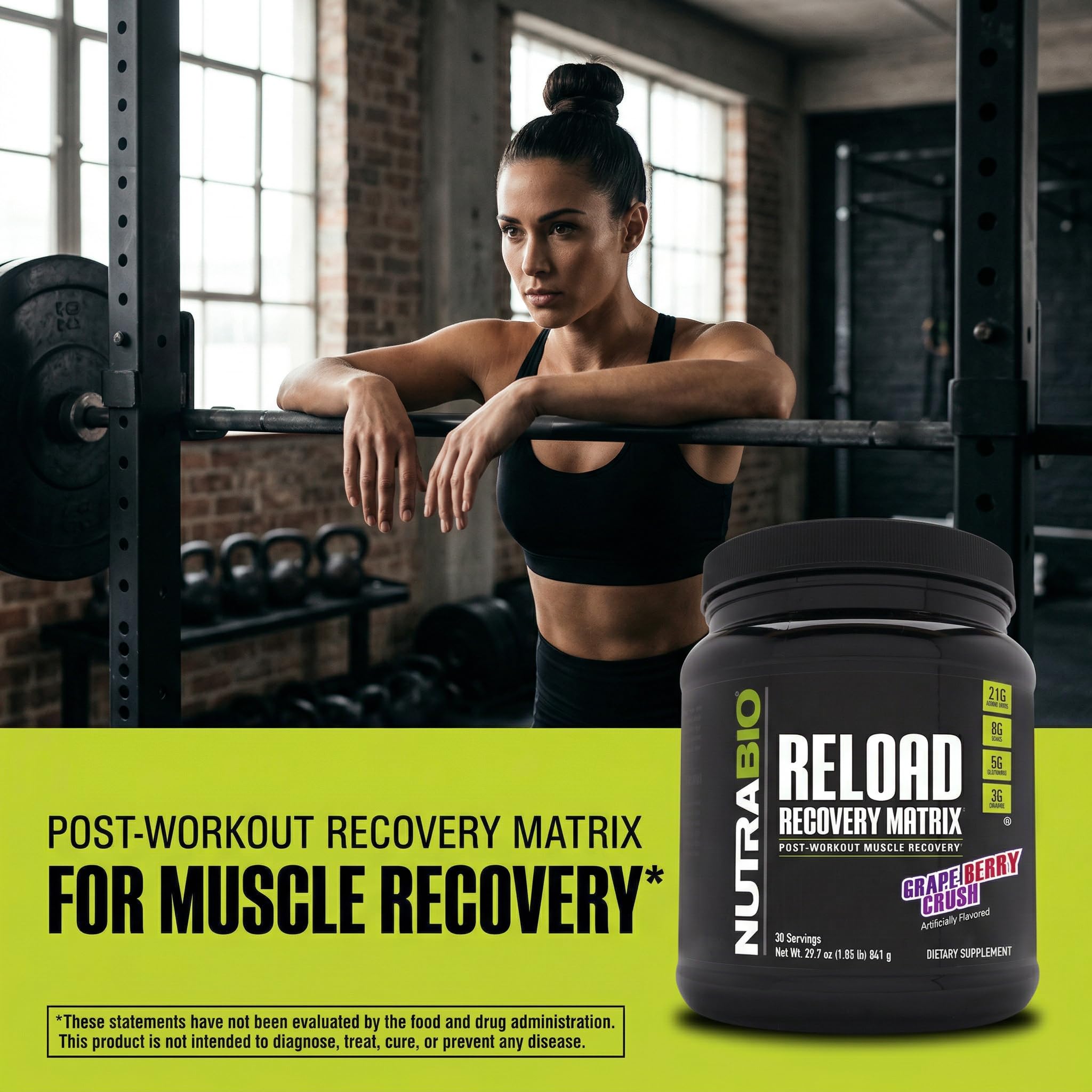 Comparación de tamaño de porción de NutraBio Reload con cuchara para control de dosis