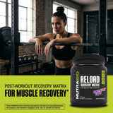 Comparación de tamaño de porción de NutraBio Reload con cuchara para control de dosis