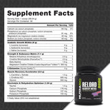 Polvo de NutraBio Reload textura fina destacando ingredientes para recuperación