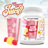 NutraBio servicio listo con hielo enfatizando frescura y sabor frutal