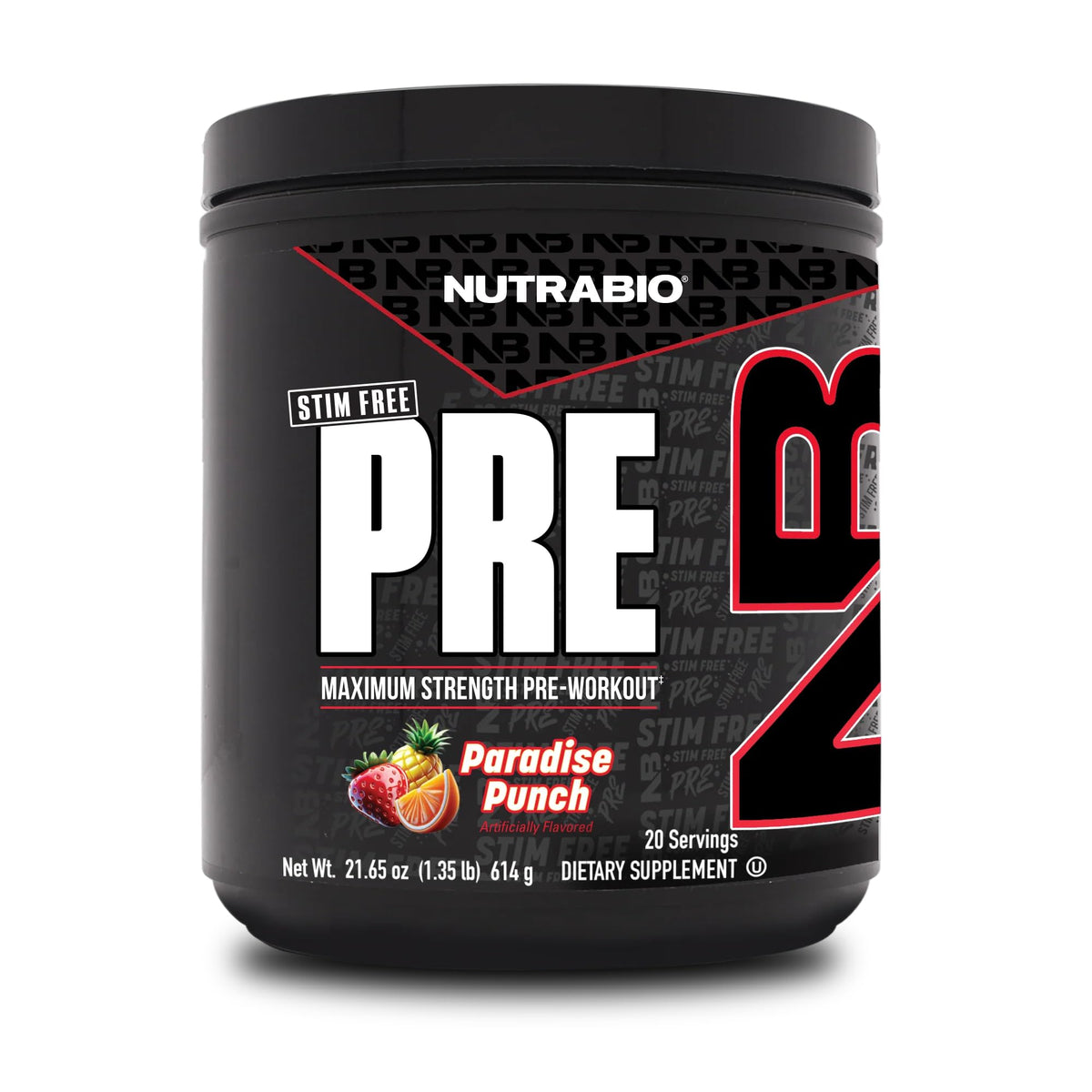 NutraBio envase frontal Paradise Punch mostrando diseño y dosis claras