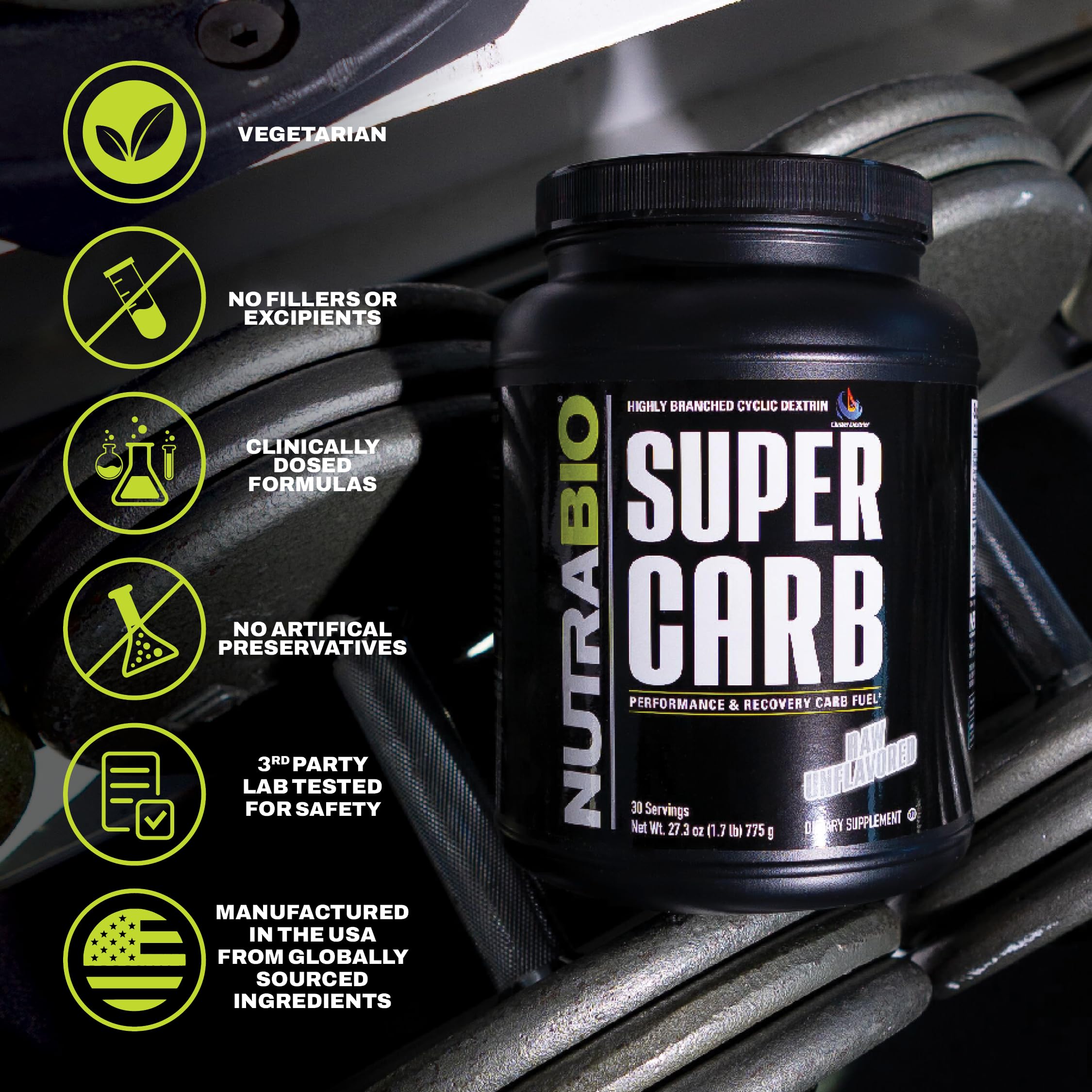 NutraBio primer plano del polvo para apreciar finura y pureza del producto