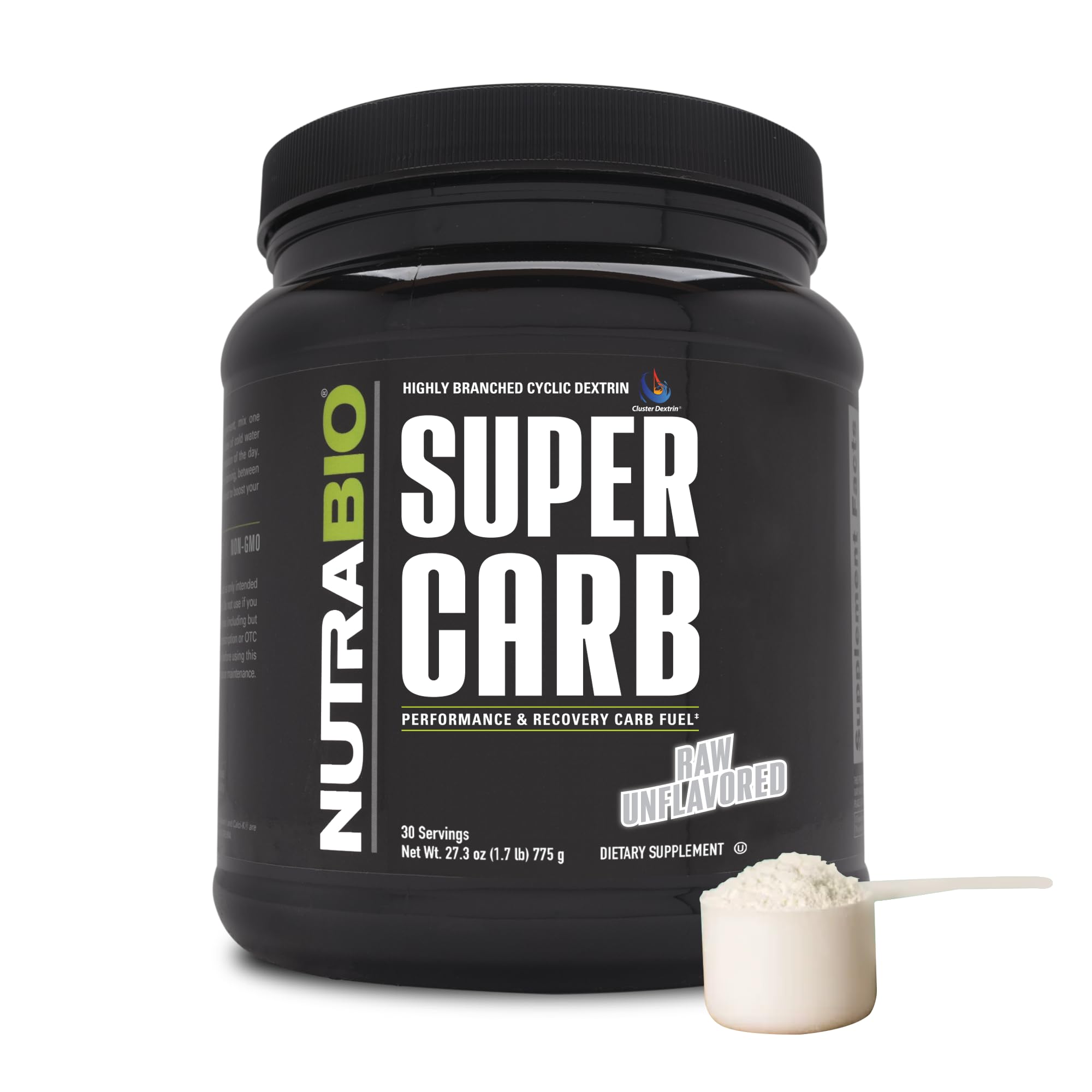 NutraBio Super Carb frente mostrando envase y beneficios de energía sostenida