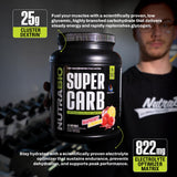 NutraBio Super Carb detalle de ingredientes mostrando Cluster Dextrin y electrolitos