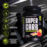 NutraBio Super Carb mezclado en vaso listo para tomar, aporta energía sostenida