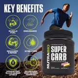 NutraBio Super Carb textura del polvo destacando disolución rápida y pureza