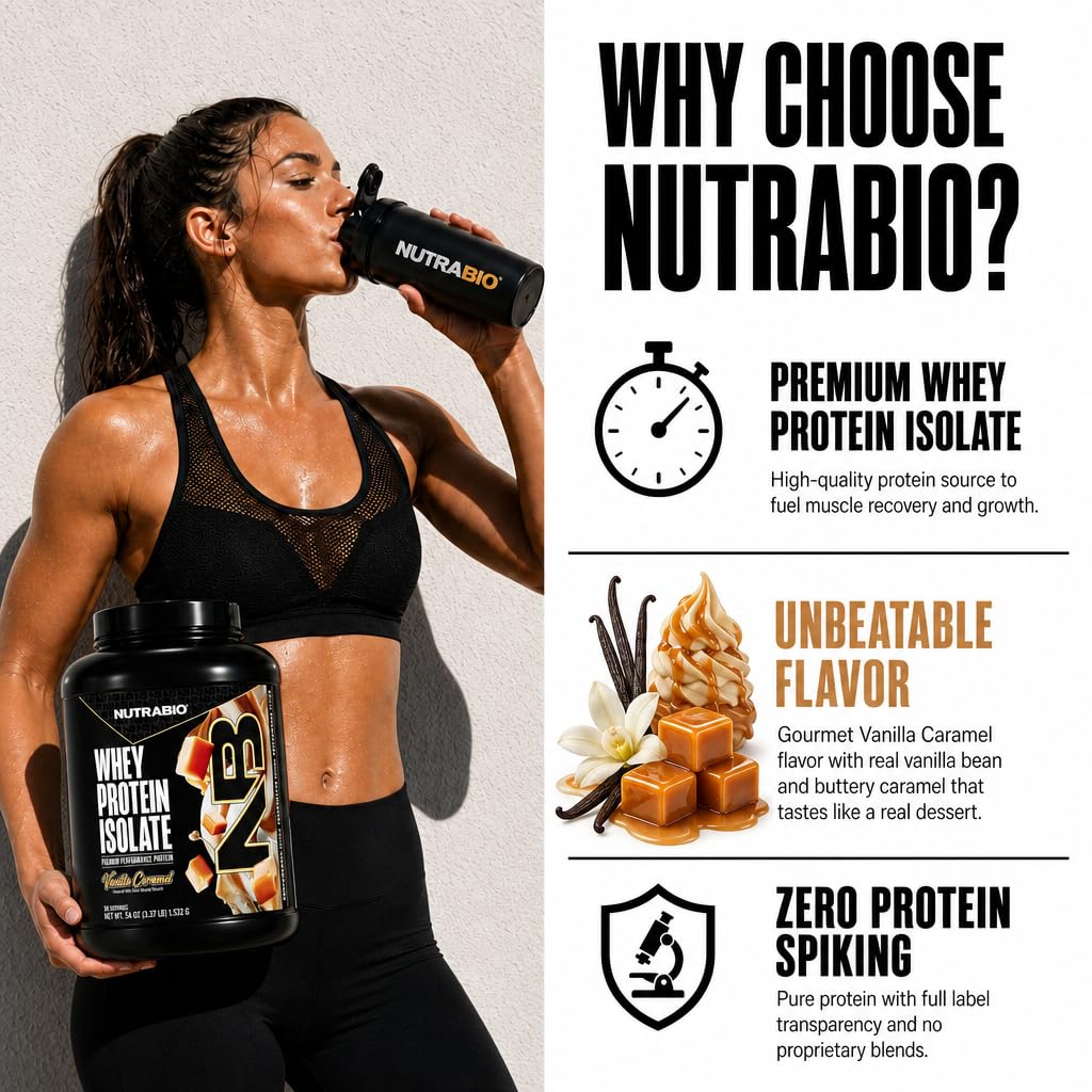 NutraBio vaso medidor junto a scoop para controlar exactamente el servicio