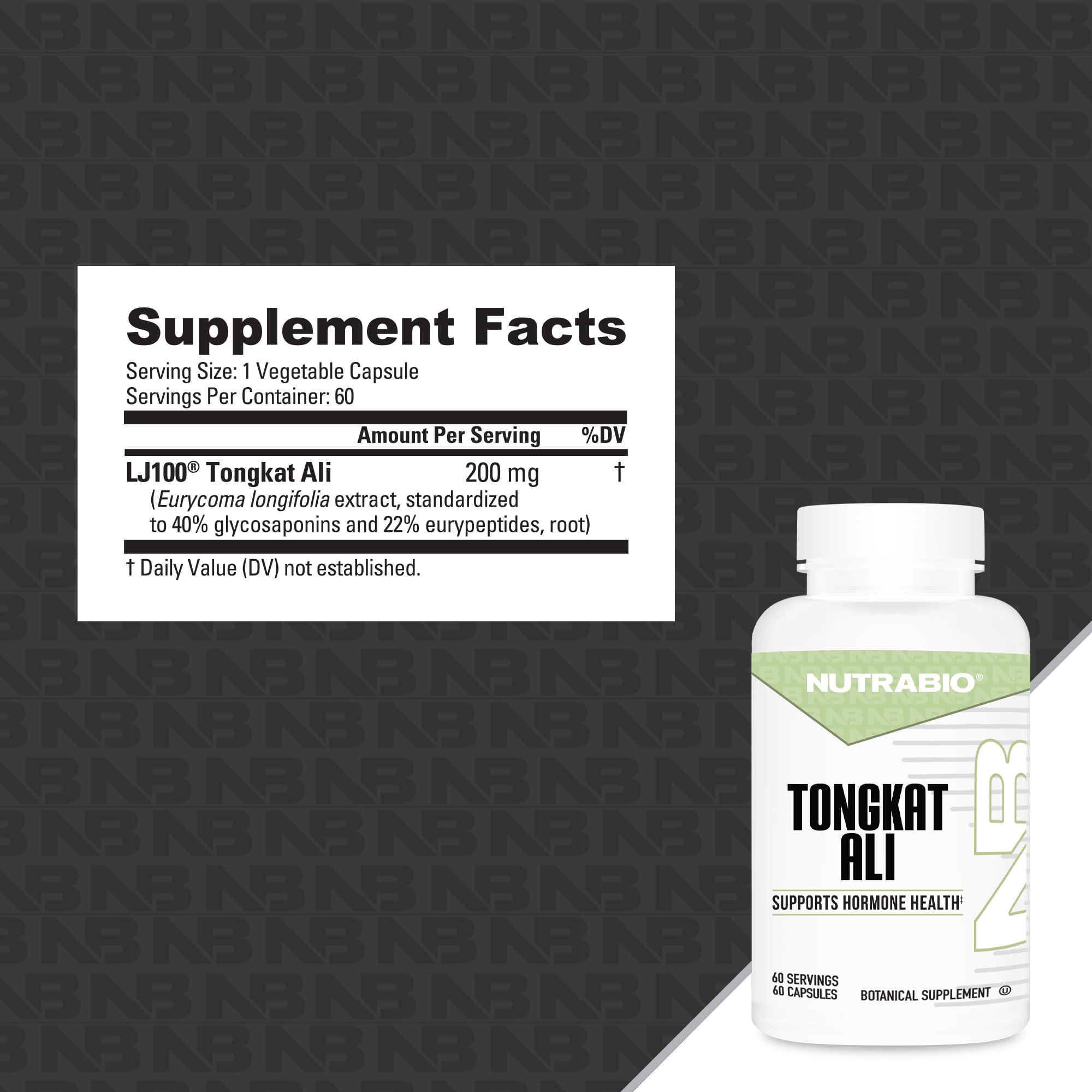 Cápsula de NutraBio Tongkat Ali en primer plano, fácil de tragar y dosificar