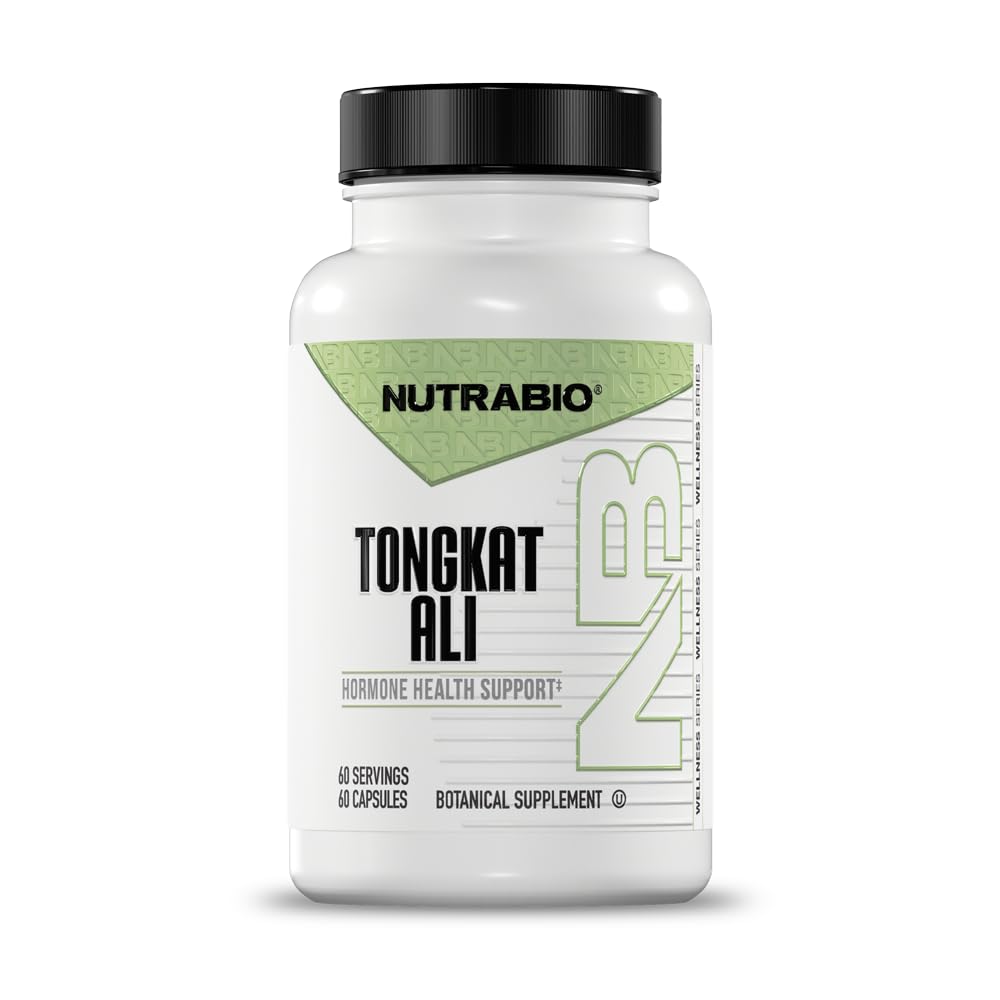 NutraBio envase frontal de Tongkat Ali mostrando la marca y beneficio de energía