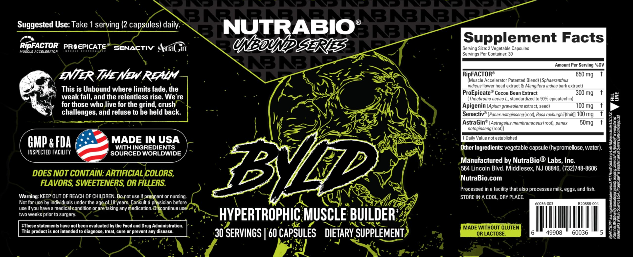NutraBio Unbound BYLD en ambiente de gimnasio, ideal para fuerza y masa