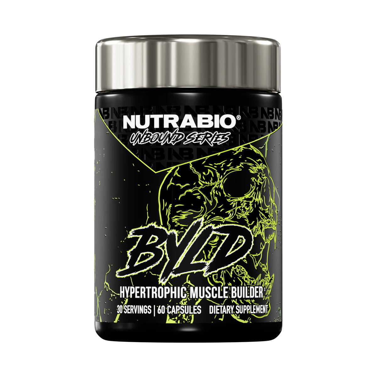 NutraBio Unbound BYLD vista frontal, envase claro y profesional