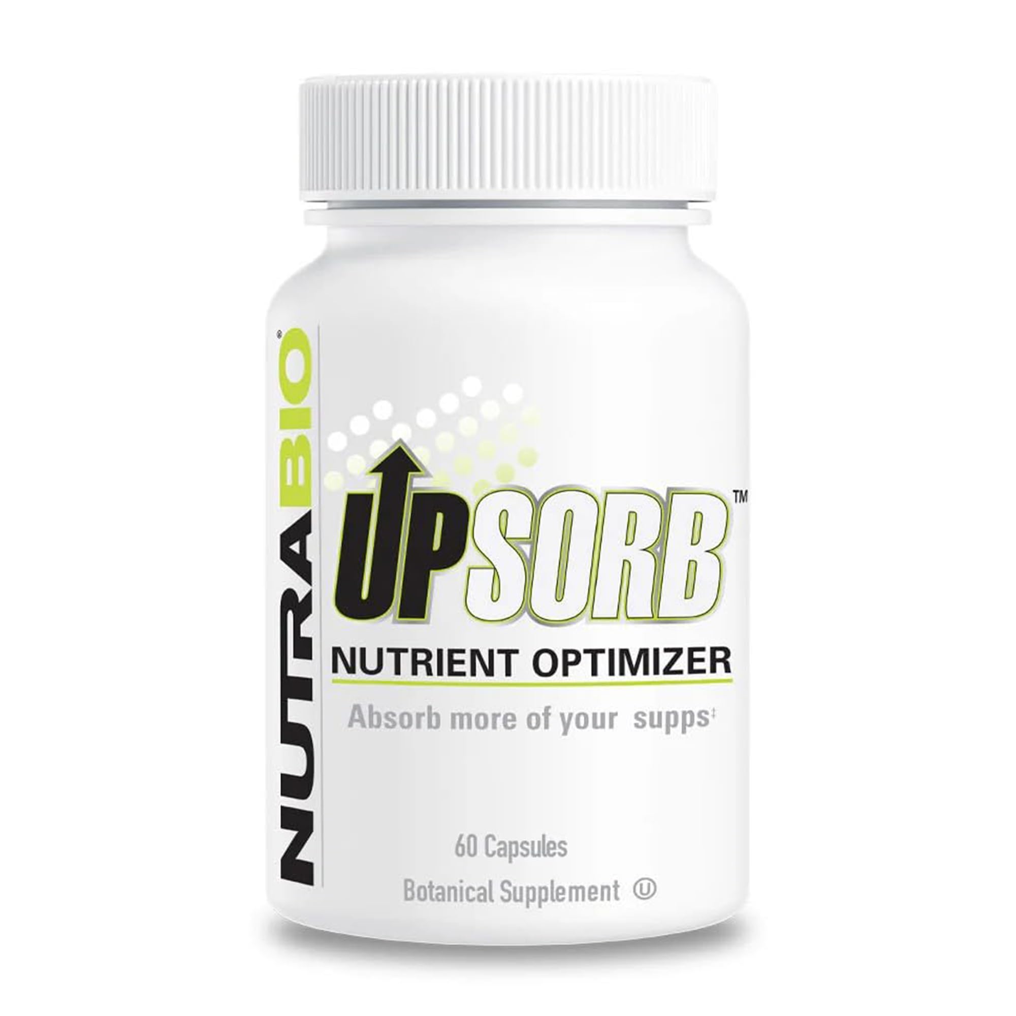 NutraBio UpSorb frontal mostrando bote y diseño claro, beneficio optimizar absorción
