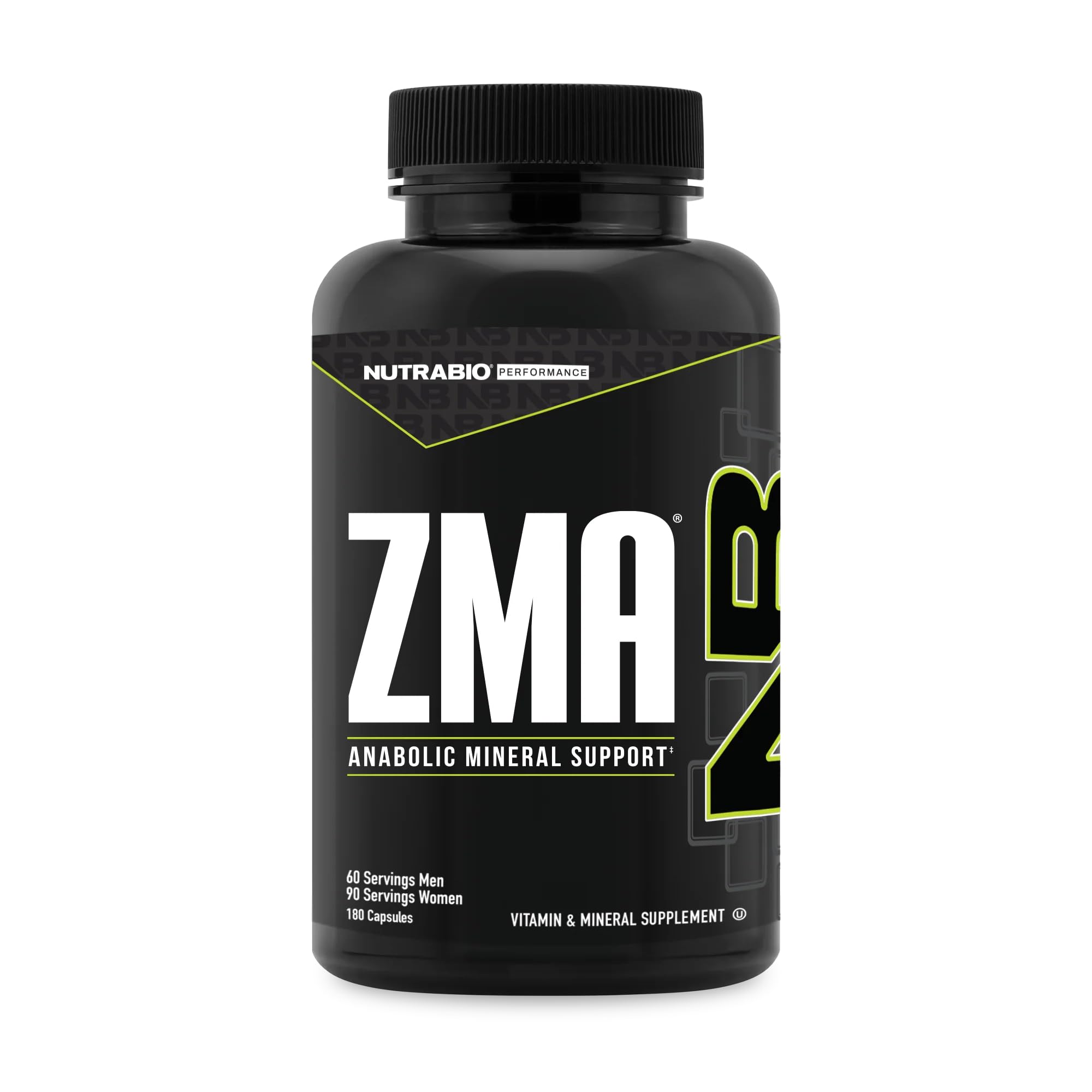 NutraBio ZMA vista frontal muestra diseño y cantidad, confianza de marca