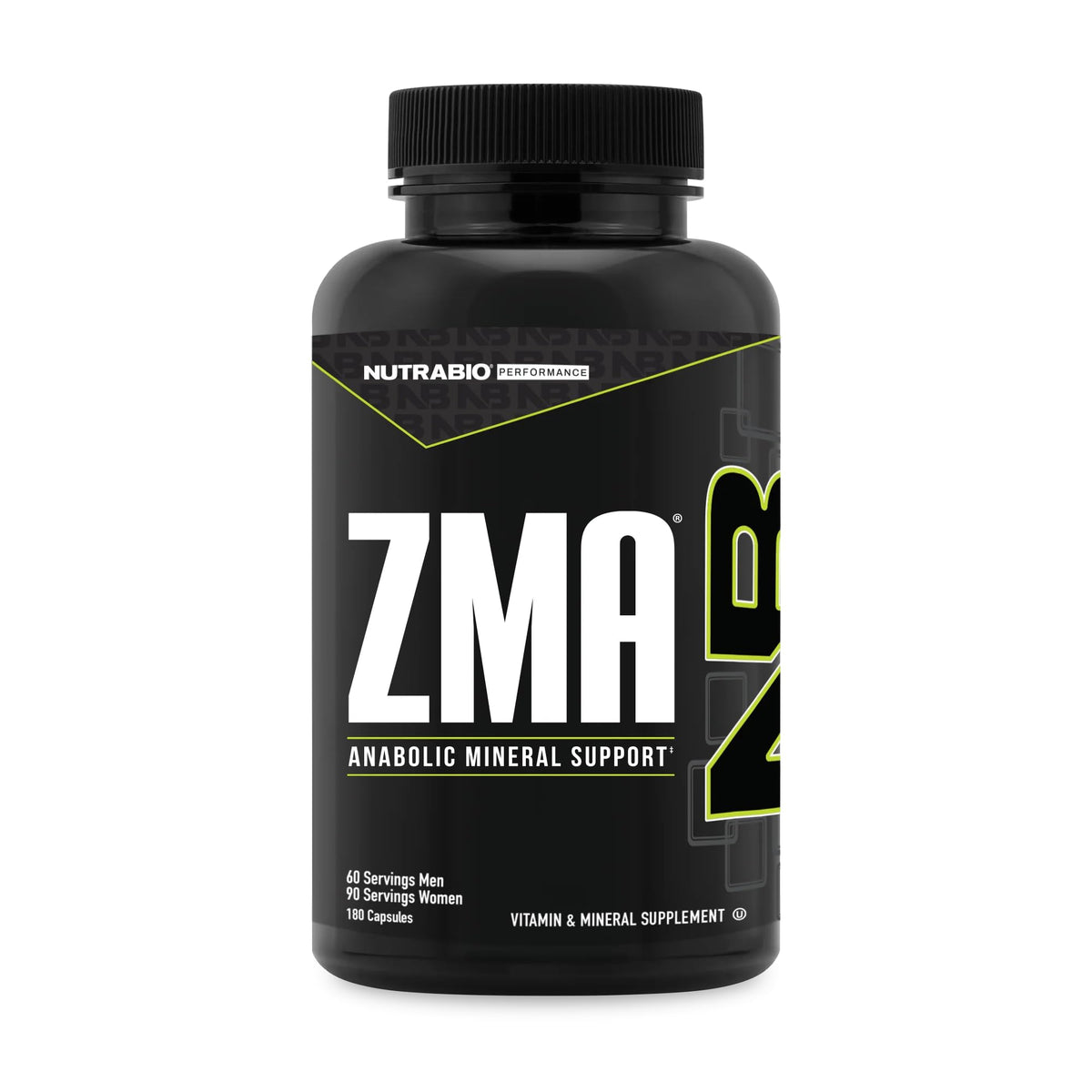 NutraBio ZMA vista frontal muestra diseño y cantidad, confianza de marca