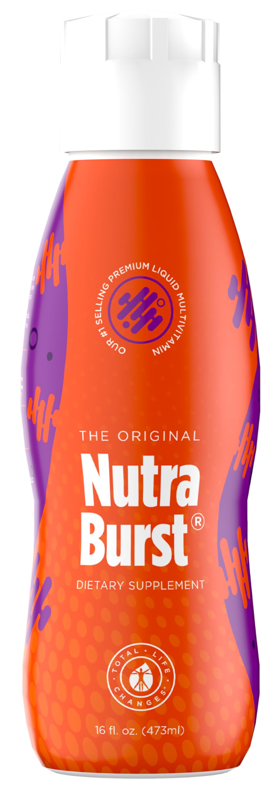 NUTRA BURST botella frontal mostrando la etiqueta y tamaño práctico