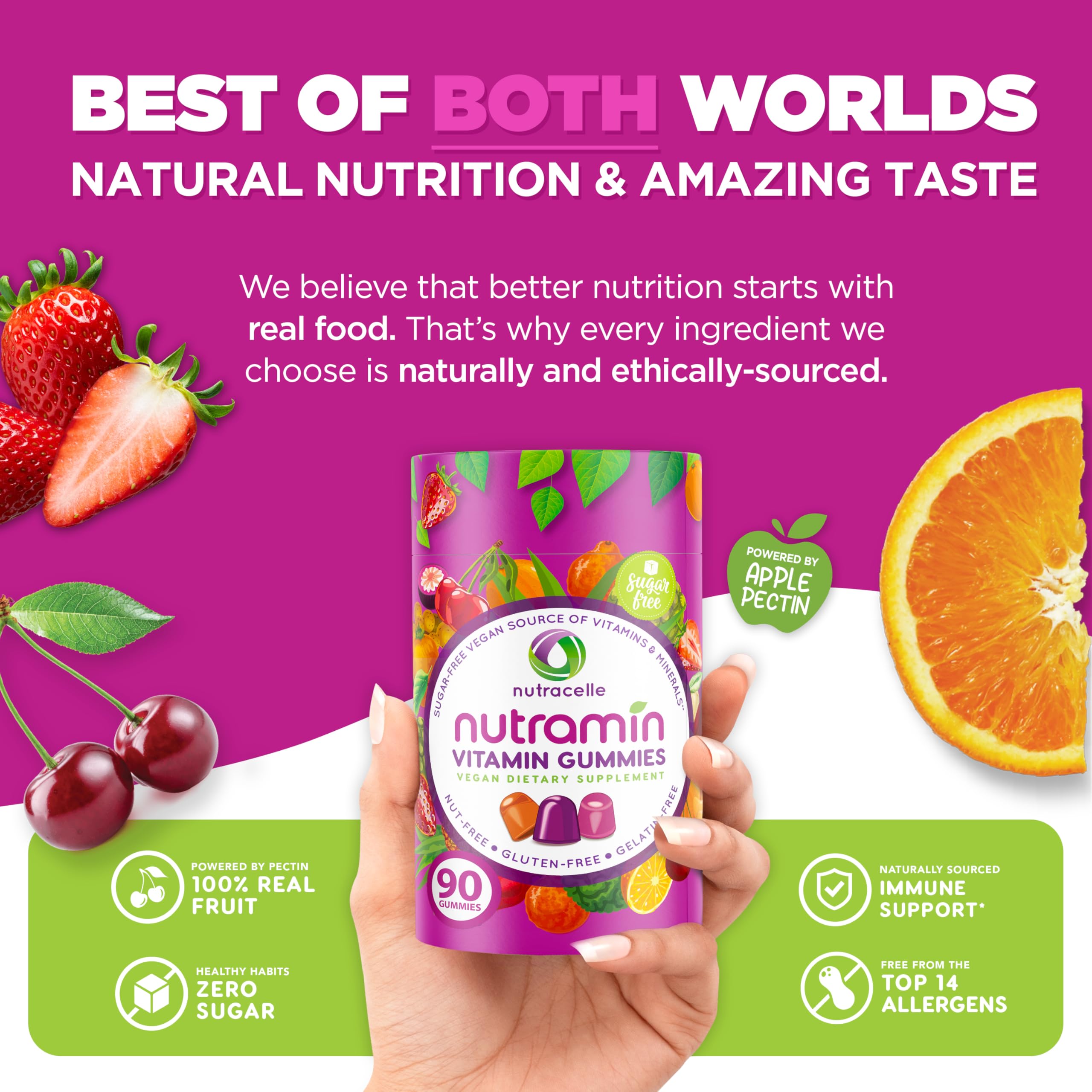 Nutracelle gomita en mano ilustrando tamaño y dosificación fácil