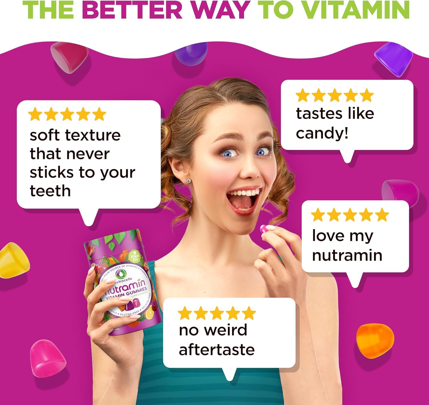 Nutracelle gomitas sobre encimera de cocina, uso diario práctico