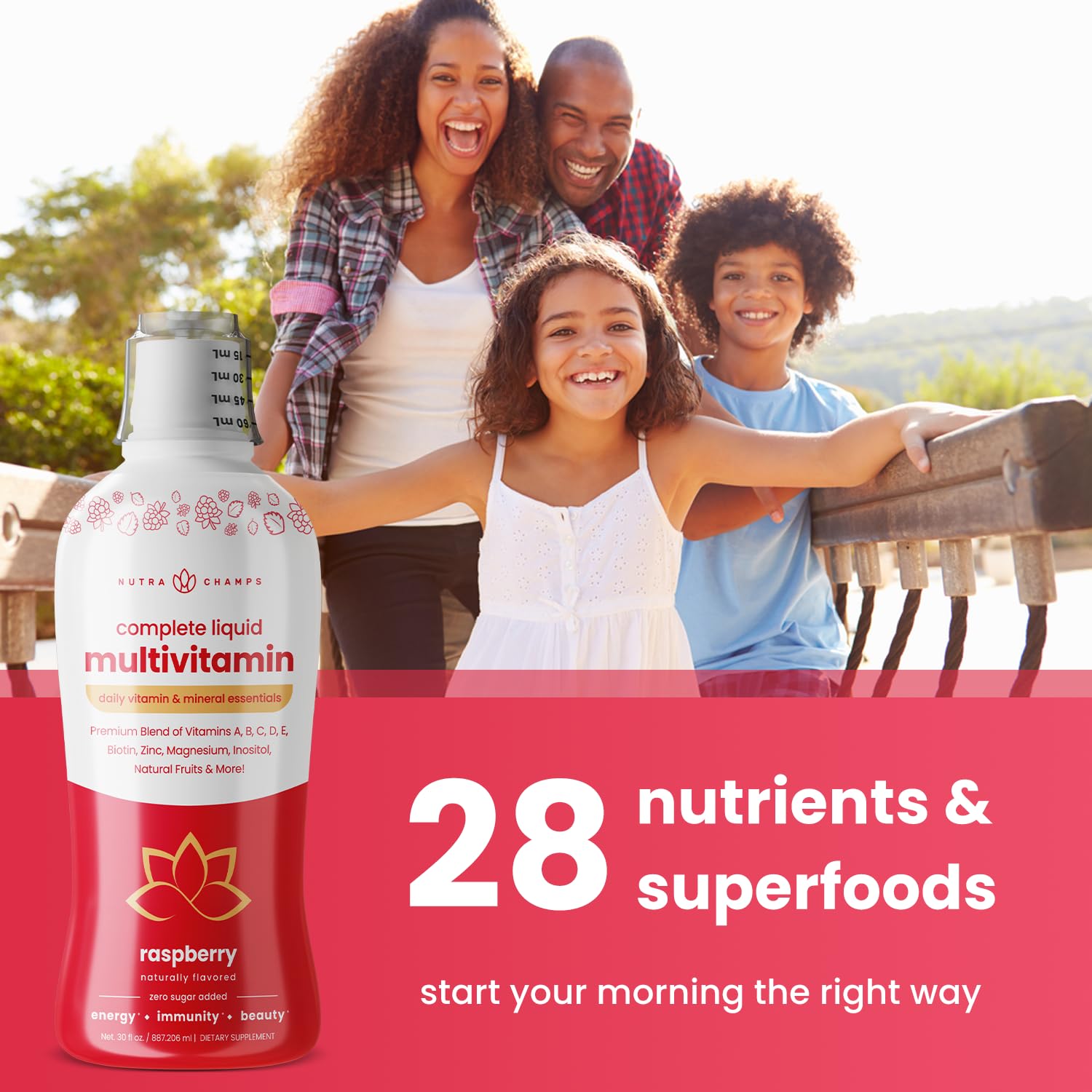NutraChamps botella sobre mesa de mañana para rutina diaria
