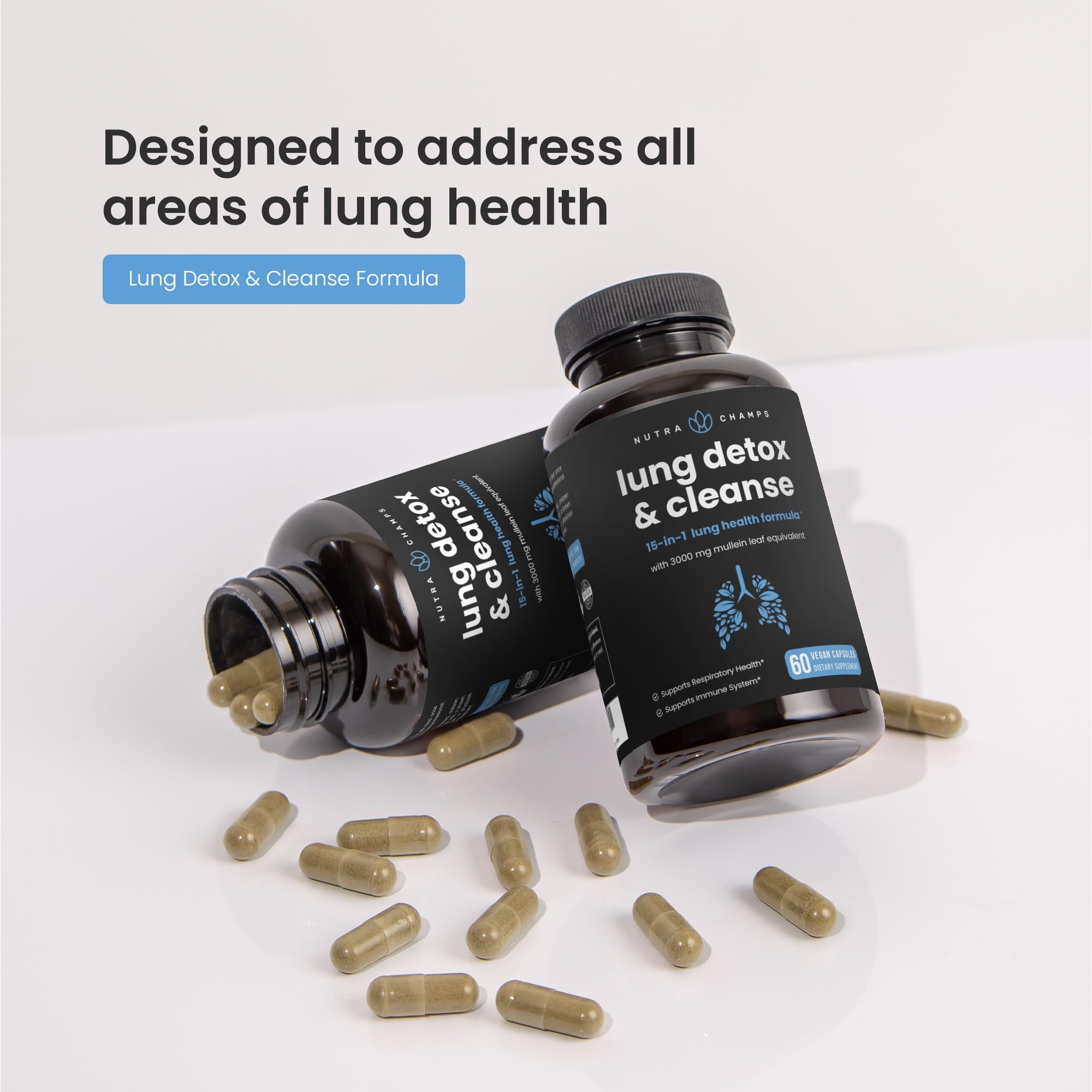 NutraChamps cápsulas en mano para comparar tamaño y dosificación