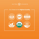 NutraChamps etiqueta con sello USDA Organic y certificaciones para mayor confianza