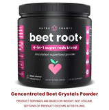 NutraChamps etiqueta con ingredientes enfatizando la mezcla de super rojos