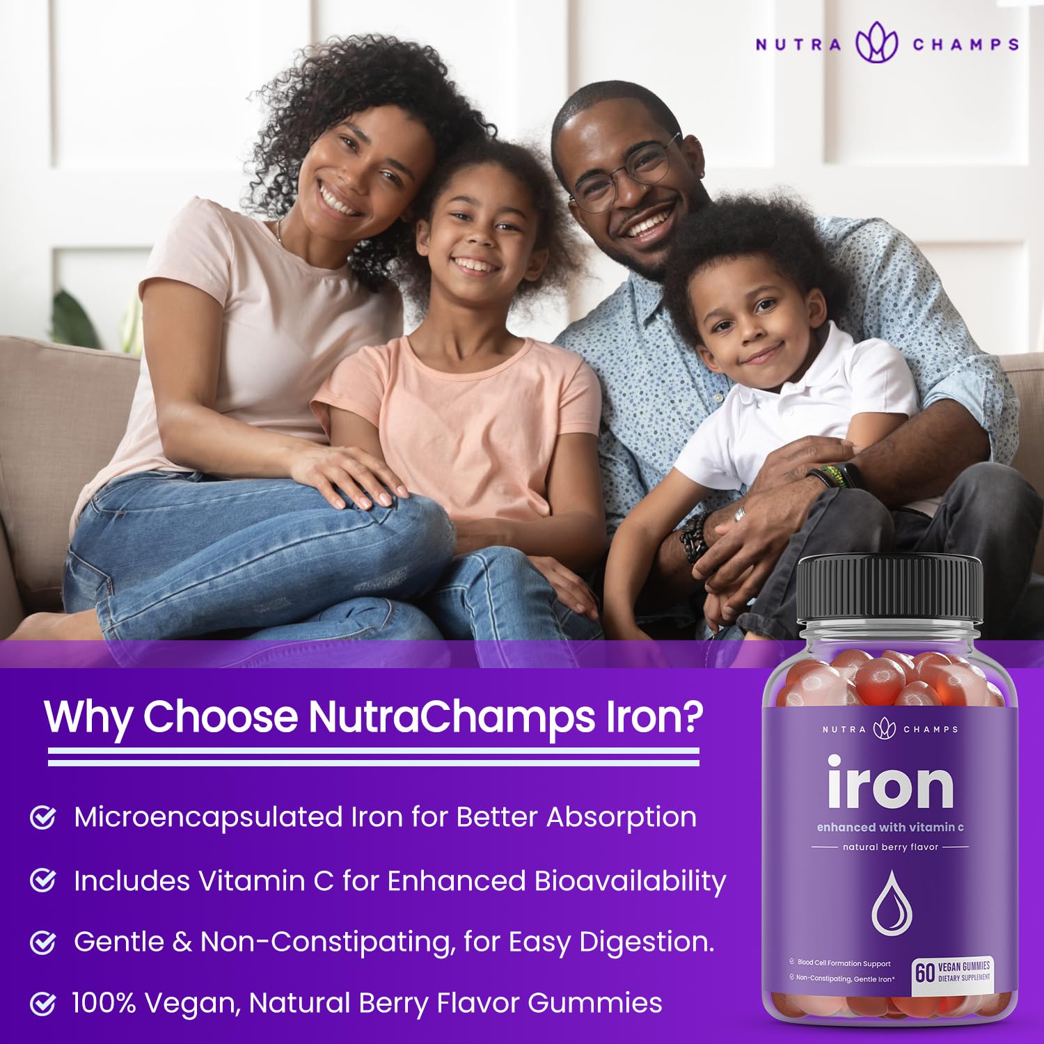 NutraChamps primer plano de textura de gominola mostrando suavidad y apetito