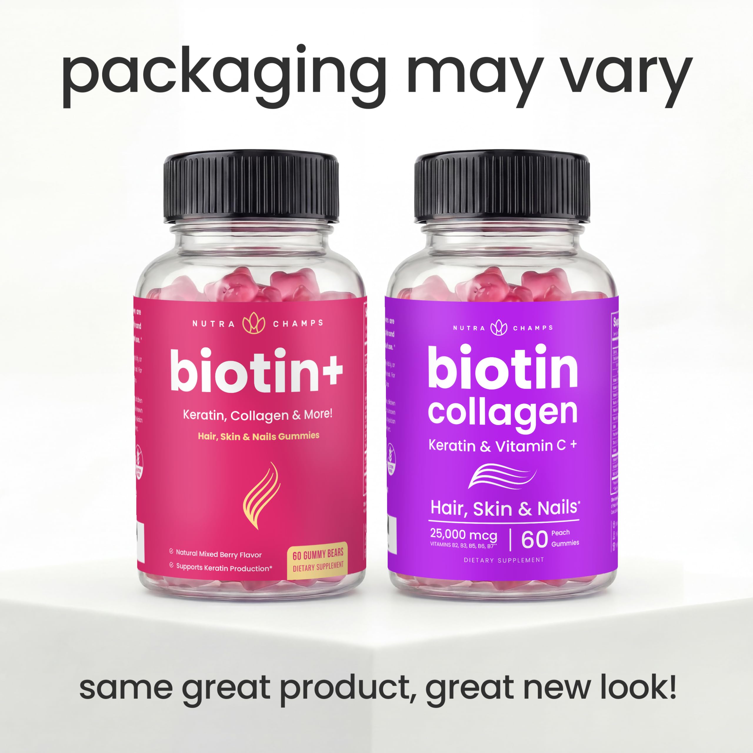 NutraChamps envase sobre tocador entre productos de belleza lifestyle